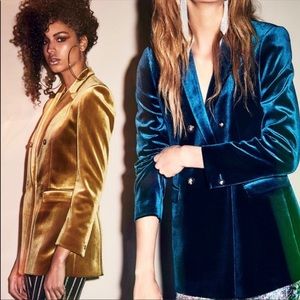 Topshop Bonded Velvet Blazer Blue S